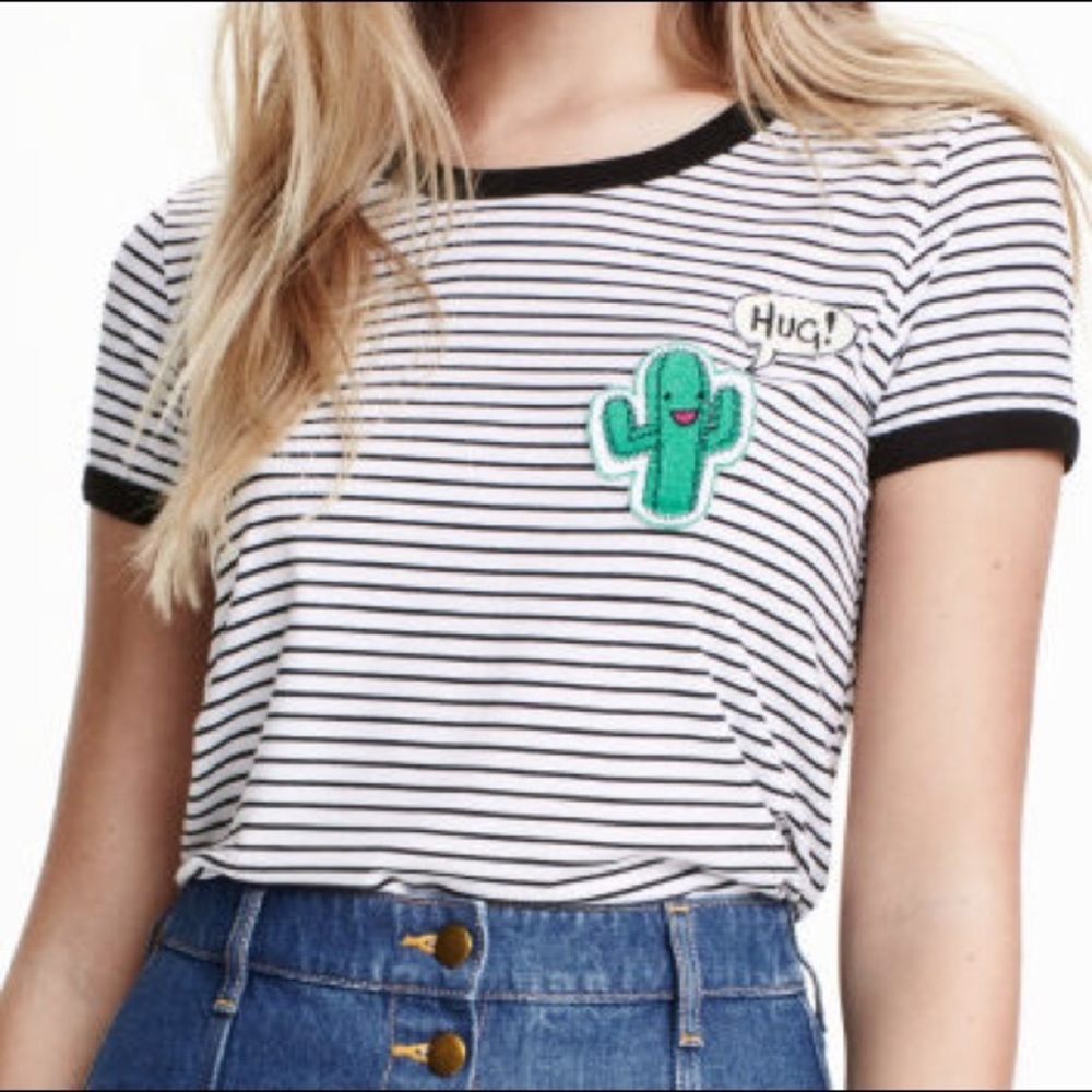 Cactus Hug T Shirt Graphic Strip Print